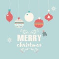 Merry Christmas postcard with balls decoration, snowflakes Royalty Free Stock Photo