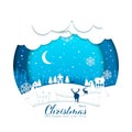 Merry Christmas postcard design template. Paper cut style Royalty Free Stock Photo