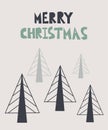 Merry Christmas postcard. New year card with xmas trees and lettering, winter festive gift cards, noel hand drawn poster or banner Royalty Free Stock Photo