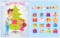 Merry Christmas Postcards Set Piles of Gift Boxes