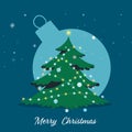 Merry Christmas Poster Design With Decorative Xmas Tree On Blue Bauble