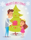 Merry Christmas Poster with Father and Daughter