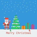 Merry Christmas poster. Flat pixel art.