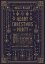 Merry Christmas poster for party with new year toy art deco line style gold color