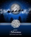 Merry christmas poster. santa claus sleigh flying on the sky in front of the full moon Royalty Free Stock Photo