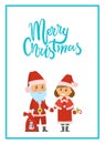 Merry Christmas Poster Santa Claus and Snow Maiden