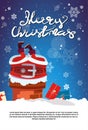 Merry Christmas Poster With Santa Claus Stack In Chimney Holiday Banner With Copy Space