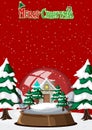 Merry Christmas poster template with a house in snowdome