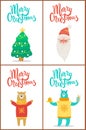 Merry Christmas Posters Set Vector Illustration Royalty Free Stock Photo