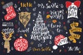 Merry Christmas quotes lettering set Happy New Year 2018 Typography designs Royalty Free Stock Photo