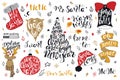 Merry Christmas quotes lettering set Happy New Year 2018 Typography designs Royalty Free Stock Photo