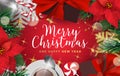 Merry Christmas realistic 3d flat lay object frame arrangement illustration vector Royalty Free Stock Photo