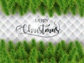 Merry christmas realistic tree branches on white texture background. Vector.