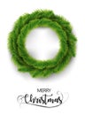Merry Christmas Realistic Wreath Isolate On White Background. Vector Illustration.