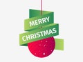 Merry Christmas. Red christmas ball with green ribbon. Greeting card design template. Vector Royalty Free Stock Photo