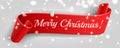 Merry Christmas.Red Banner. Ribbon,snow ,bokeh.3D detailed realistic curved paper. Vector Illustration, red sale banner Royalty Free Stock Photo