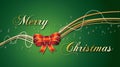 Merry Christmas Red Bow on Green Background Royalty Free Stock Photo