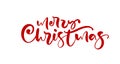 Merry Christmas red calligraphic hand drawn lettering text. Vector illustration Xmas calligraphy on white background. Isolated Royalty Free Stock Photo