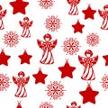 Merry Christmas Red elements on white background. Seamless graphic pattern made with elements of zentangl and doodle