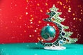Merry Christmas red festive background with Christmas tree Royalty Free Stock Photo