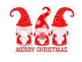 Merry Christmas with red gnomes. Vector illustration Royalty Free Stock Photo