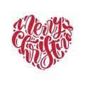 Merry Christmas red hand drawn vector text in form of heart. Calligraphy lettering love design for christmas greeting Royalty Free Stock Photo