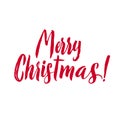 Merry Christmas Red Lettering Inscription, artistic written for greeting card, poster, print, web design and other decoration