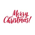 Merry Christmas Red Lettering Inscription, artistic written for greeting card, poster, print
