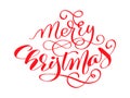 Merry Christmas red vector Calligraphic Lettering text for design greeting cards. Holiday Greeting Gift Poster Royalty Free Stock Photo