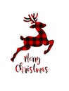 Merry Christmas .Reindeer deer Buffalo plaid silhouette.