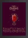 Merry Christmas restaurant menu cover template with mulled wine glass ingredients sketch. Special Christmas festive menu Royalty Free Stock Photo