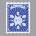 Merry Christmas retro postage stamp with snowflake. Vector illustration isolated Royalty Free Stock Photo