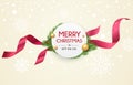 Merry Christmas ribbon label, banners design on snow and star Royalty Free Stock Photo
