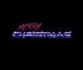 Merry christmas 80s style chrome text on a black background