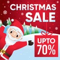 Merry Christmas sale background with Santa Claus, Discount up to 70 percent