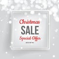 Merry Christmas sale Banner. Ribbon,snow ,bokeh.3D detailed realistic . Vector . Paper,carton. Vector illustration Royalty Free Stock Photo