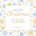 Merry Christmas SALE banner template. Winter Holidays design made of beautiful snowflakes in modern line art style on white Royalty Free Stock Photo