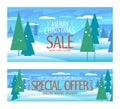 Merry Christmas sale and happy new year special offer, holiday clearance web banners