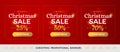 Merry Christmas sale promotion banners templates set - Christmas sale discounts 25% 50% 70% off and button Shop Now. Gold and red