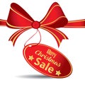 Merry Christmas Sale Red Gift card on white background.