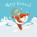 Merry Christmas Santa Claus and deer card