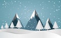 Merry christmas,Santa Claus Driving in a Sledge,Snow forest. pines in winter and mountain Paper vector Illustration Royalty Free Stock Photo