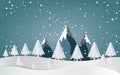 Merry christmas,Santa Claus Driving in a Sledge,Snow forest. pines in winter and mountain Paper vector Illustration Royalty Free Stock Photo