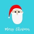 Merry Christmas. Santa Claus face head icon. Big red hat. New Year. Moustaches, beard, brow. Cute cartoon funny kawaii baby Royalty Free Stock Photo