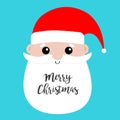 Merry Christmas. Santa Claus face head icon. Big red hat. New Year. Moustaches, round beard, brow. Cute cartoon funny kawaii baby Royalty Free Stock Photo