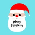 Merry Christmas. Santa Claus face head icon. Big red hat. Red nose. New Year. Moustaches, round beard, brow. Cute cartoon funny Royalty Free Stock Photo