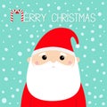 Merry Christmas. Santa Claus face head icon. Candy cane. New Year. Red hat. Moustaches, beard. Cute cartoon funny kawaii baby