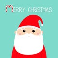 Merry Christmas. Santa Claus face head icon. Candy cane. New Year. Red hat. Moustaches, beard. Cute cartoon funny kawaii baby Royalty Free Stock Photo