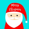 Merry Christmas. Santa Claus face head icon. New Year. Big red hat. Moustaches, beard. Cute cartoon funny kawaii baby character. Royalty Free Stock Photo