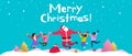 Merry christmas santa claus with happy multiracial children jumping winter holiday vector Royalty Free Stock Photo